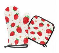 Dessin Animé De Fraise Oven Gloves & Hot Pads Lot De 2 Non-Slip Microwave Hand Glove Heat Resistant Oven Gloves & Pot Holders pour Microwave Baking Grilling