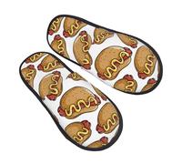 Dessin Animé De Hot-Dog Femme Homme Slippers Confortable Chaussons Peluche Pantoufles Pour Hiver Maison Automne M