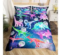Dessin Animé Dinosaure Parure de Lit 140x200cm Dino Jungle Animaux Parure de Lit Faune Galaxie Bleu Parure Housse de Couette Espace Extra-atmosphérique Univers Planète Chambre Décor 2 pièces