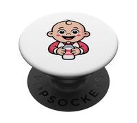 Dessin animé drôle de bébé dans Un Uniforme Rouge et Blanc PopSockets PopGrip Adhésif