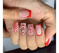 Dessin Animé Elks Faux Nails Presse De Noël Sur Les Rayures Artificielles Blancs Neige Flore Couvertures Stick Flocon Neige Fausses Elks Couvercle Complet Bâton Noël Presse