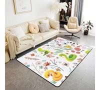 Dessin Animé Enfants Serpent Tapis Salon,Garçon Fille Mignon Animal Tapis,Ferme Fleurs Feuilles Tapis Intérieur Extérieur pour Bureaux,Décor de Champignons Sauvages Naturels Tapis D'Appoint 100x150