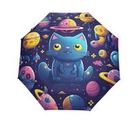 Dessin Animé Espace Doodle Chat Magique Parapluie Pliant Enfant Garçons Filles Automatique Protection UV Parapluies Coupe-Vent pour Voyager