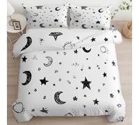 Dessin Animé Étoiles Lune Housse de Couette Réversible, Style Graffiti Parure de Lit 200 x 200 cm pour 2 Personnes - Parure de Lit en Doux Microfibre avec 2 Taies d'Oreillers pour Adulte Enfant
