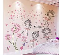 Dessin animé Fille Danseuse Stickers muraux Bricolage Fleurs de Pissenlit Stickers muraux pour Chambre d'enfants bébé Chambre Maison décoration