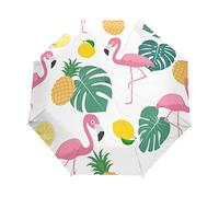 Dessin Animé Flamant Rose Citron Parapluie Pliable Pliant à Ouverture Automatique Parapluies Pliant Coupe-Vent pour Voyager Plage Femmes Enfants Homme Fille