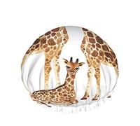 Dessin Animé Girafes Bain Bonnet De Douche Aquarelle Familles D'animaux Fête Des Mères Fête Des Pères Amour Art Bonnets De Douche Pour Femmes DoubleBathing Chapeau De Douche Protection Des Cheveux R