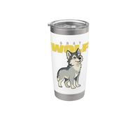 Dessin animé Gris Loup Race Animal Lover Cute Wolves Gobelet isotherme en acier inoxydable double paroi