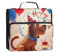 Dessin animé Happy Puppy Dog Cake 3,8 cm 3 anneaux robuste fermeture éclair classeur avec bandoulière et poignée plusieurs poches sac organisateur de documents pour collège