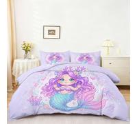 Dessin animé Housse de Couette et taies 220 x 240 | Océan conte de fées sirène Parure de Lit résistante, adaptée aussi bien à l'hiver qu'à l'été Violet bleu
