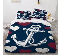Dessin Animé Housses De Couette 3 Pièces en 2 Oreillers, Ancre Nautique Parure De Lit 200X200 Adulte, Plage De L'Océan Sets De Housses De Couettes, Bleu Marine Et Blanc Sets De Housses De Couettes,