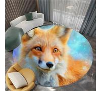 Dessin Animé Kaki Tapis Rond pour Salon - Lavable en Machine - Motif Moderne Portrait Animalier Renard Tapis Antidérapant Doux, 180 cm pour Chambre à Coucher Salle d'étude Table Circulaire