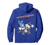 Dessin animé Les Simpsons Itchy & Scratchy Hammer Classic Mayhem Sweat à Capuche, Unisexe pour Adultes, Bleu Royal, M