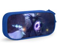 Dessin Animé L'étrange Noël De Monsieur Jack Étui À Stylos Grande Capacité Étui À Crayons Double Fermeture Éclair Organisateur De Papeterie Sac De Papeterie Sac À Cosmétiques Noir-Bleu