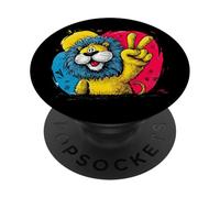 Dessin animé Lion Peace Graffiti Pop Character Graphic Art Sign PopSockets PopGrip Adhésif
