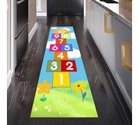 Dessin Animé Marelle Tapis de Cuisine Devant Evier Antidérapant Lavable 60 x 180 cm, Mignon Fleur Enfant Numéro Tapis de Passage Interieur Entrée pour Salon Bureau Chambre à Coucher