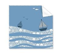 Dessin animé Mer Wave Bateau Paysage Peinture Nuage Blanc Illustration Motif Lunettes Chiffon Chiffon de Nettoyage Nettoyant pour écran de téléphone 5 pcs