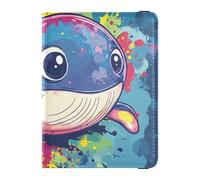 Dessin animé Mignon Baleine Bleue Cuir Passeport et Vaccin Porte Carte Combo pour Voyage Portefeuille Combo Passeport Titulaire Cas pour Hommes Imperméable, Dessin Animé Mignon Baleine Bleue, 1 Size,