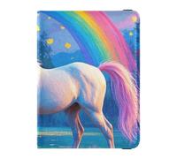 Dessin animé Mignon Blanc Arc-en-Ciel Licornes En Cuir Porte-Passeport Étanche Pour Voyage Pour Voyage Vaccin Cas Protecteur Couverture Portefeuille Passeport Titulaire pour Femmes Léger, Dessin Animé