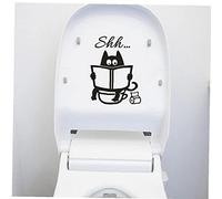 Dessin Animé Mignon Chat Shh Stickers Toilettes De Salle De Bain Porte Drôle Décalque Siège De Toilette Amovible Affiche Vinyle Art Mural