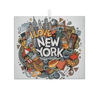 Dessin animé mignon New York American Theme Art Tapis de séchage de cuisine à motifs - Séchage rapide de la vaisselle, 41 x 46 cm, élégant tapis décoratif de cuisine
