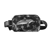 Dessin animé Mignon Noël Dauphin Noir Tendance Croix Corps Sac Ceinture Pack pour Hommes Femmes Multifonctionnel avec Ceinture Réglable pour Shopping Sport Travail Mandiles para mujer de cocina,