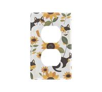 Dessin animé mignon tournesol jaune chat assiettes décoratives pour prises électriques mignon plaque murale couvre tapa para interruptor de luz prises duplex