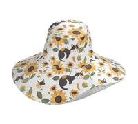 Dessin animé mignon tournesol jaune chat pliable femmes large bord pour la randonnée chapeau de plage d'été chapeau pour adultes mode sombreros para el sol, Chat tournesol jaune mignon dessin animé