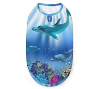Dessin animé Monde sous-Marin Dauphins Corail Animaux Chemise Gilet Mignon Chien débardeur Doux sans Manches T-Shirt pour Chiot Chaton Chats 2XL