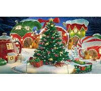 Dessin animé Noël Village Photographie Fond Hiver Neige pin Arbre Fond Noël Conte de fées Animation fête des Enfants photomaton bannière Fournitures(7X5FT)