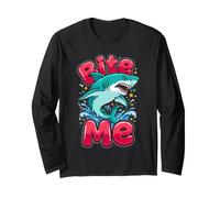 Dessin animé Ocean Predator « Bite Me » Texte Manche Longue
