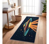 Dessin Animé Ovni Soucoupe Volante Tapis de Couloir Long 60 x 150 cm, Lavable Bleu Foncé Tapis Long, Antidérapant Absorbant Tapis de Passage Cuisine pour Interieur Chambre à Coucher et Salon