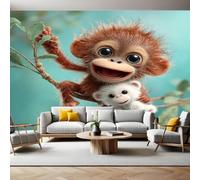 dessin Animé Papier Peint Intissé 400 x 280 cm Bébé gorille animal Panoramique Image Photo Trompe l'oeil Murale Wallpaper Tapisserie pour Salon, Adulte Chambre d'enfants, Étude Décoration