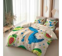 Dessin Animé Pastèque Crocodile Housse de Couette 90 x 190 cm pour Adulte Enfant - Crème Imprimé 1 Personnes Parure de Lit, Doux Sets de Housse Couette en Coton Polyester avec 1 Taies d'oreillers