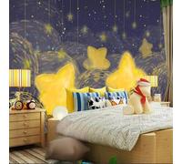 Dessin Animé Peint À La Main Étoiles Jaunes Et Ciel Étoilé Papier Peint 3D Installation Facile Intissé Tapisserie Bureau Salon Canapé Chambre Décoration Murale-350cm×256cm