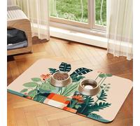 Dessin animé petite plante verte animal animal animal de compagnie tapis de table en cuir absorbant 30 x 45 cm beau design chat et chien bol tapis de rangement portable