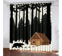 Dessin animé Rideau Occultant, La forêt des Enfants Tenture Opaque Draperies, Animaux Ours Salon Rideaux, Arbres Intérieurs Rideau Thermique Isolant L 60 x H 140cm 2 Panneaux