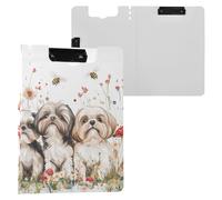 Dessin animé Shih Tzu Chiens Porte-bloc blanc avec rangement horizontal et vertical Double clips Planche à clip avec couverture Clipfolio Rangement de recettes maison
