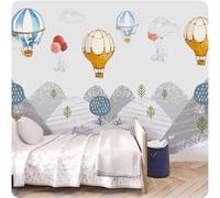 Dessin Animé Sommets Montagneux Montgolfière Arbres Nuages Blancs Papier Peint 3D Installation Facile Intissé Tapisserie Bureau Salon Canapé Chambre Décoration Murale-400cm×280cm