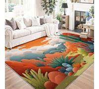 Dessin Animé Tapis de Salon Lavable 160 x 230 cm, Faible Poil Antidérapant Adapté à l'aspirateur avec Motif Désert Plantes Cactus Tapis Chambre pour Commercial de Bureau, Couleur Orange