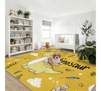 Dessin Animé Tapis de Salon Lavable en Machine Antiderapant | Imprimé Dinosaure Feuilles De Plante, Tapis Doux et Léger pour Salle à Manger Chambre Couloir Bureau 160 x 230 cm