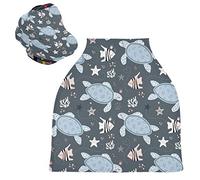 Dessin Animé Tortues Poisson Housse de Canopée pour Poussette,Siège de Voiture pour Bébé Dais Siège Auto Couverture D'Allaitement Pare-Soleil Respirant Extensible pour Bébé