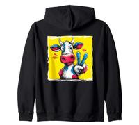 Dessin animé Vache Signe de Paix rétro Pop Ferme Graphique Geste drôle Sweat à Capuche