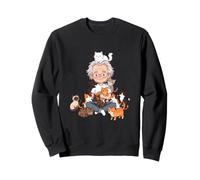 Dessin animé Vieil Homme entouré de Chats Amoureux Chat Papa Sweatshirt