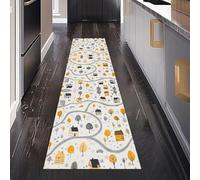 Dessin Animé Ville Tapis de Couloir Antidérapant 80 x 200 cm, Enfant Carte Tapis de Passage Lavable Cuisine Devant Evier Interieur Entrée pour Salon Bureau Chambre à Coucher
