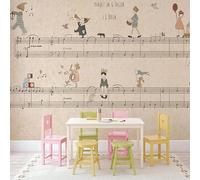 Dessin Animé Vintage Feuille De Musique Notes De Musique Papier Peint 3D Installation Facile Intissé Tapisserie Bureau Salon Canapé Chambre Décoration Murale-430cm×300cm