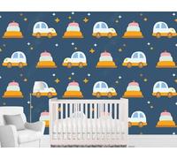 Dessin Animé Voitures Gâteau Étoiles Créatif Papier Peint 3D Installation Facile Intissé Tapisserie Bureau Salon Canapé Chambre Décoration Murale-150cm×105cm