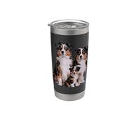 Dessin artistique de famille de chiots bergers australiens. Gobelet isotherme en acier inoxydable double paroi