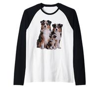 Dessin Artistique de Famille de Chiots bergers australiens. Manche Raglan