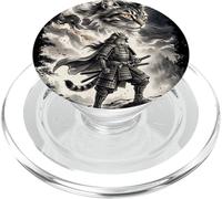 Dessin Artistique Japonais Sumi-e à l'encre Samurai Cat Warrior PopSockets PopGrip pour MagSafe